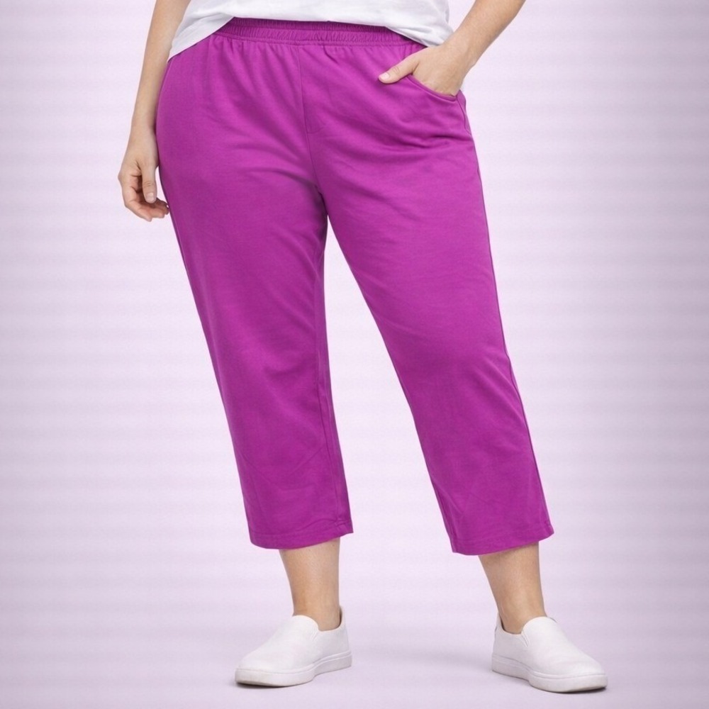 Catherines Suprema Collection Purple Cropped Wide Leg Pants Plus Size 1X New